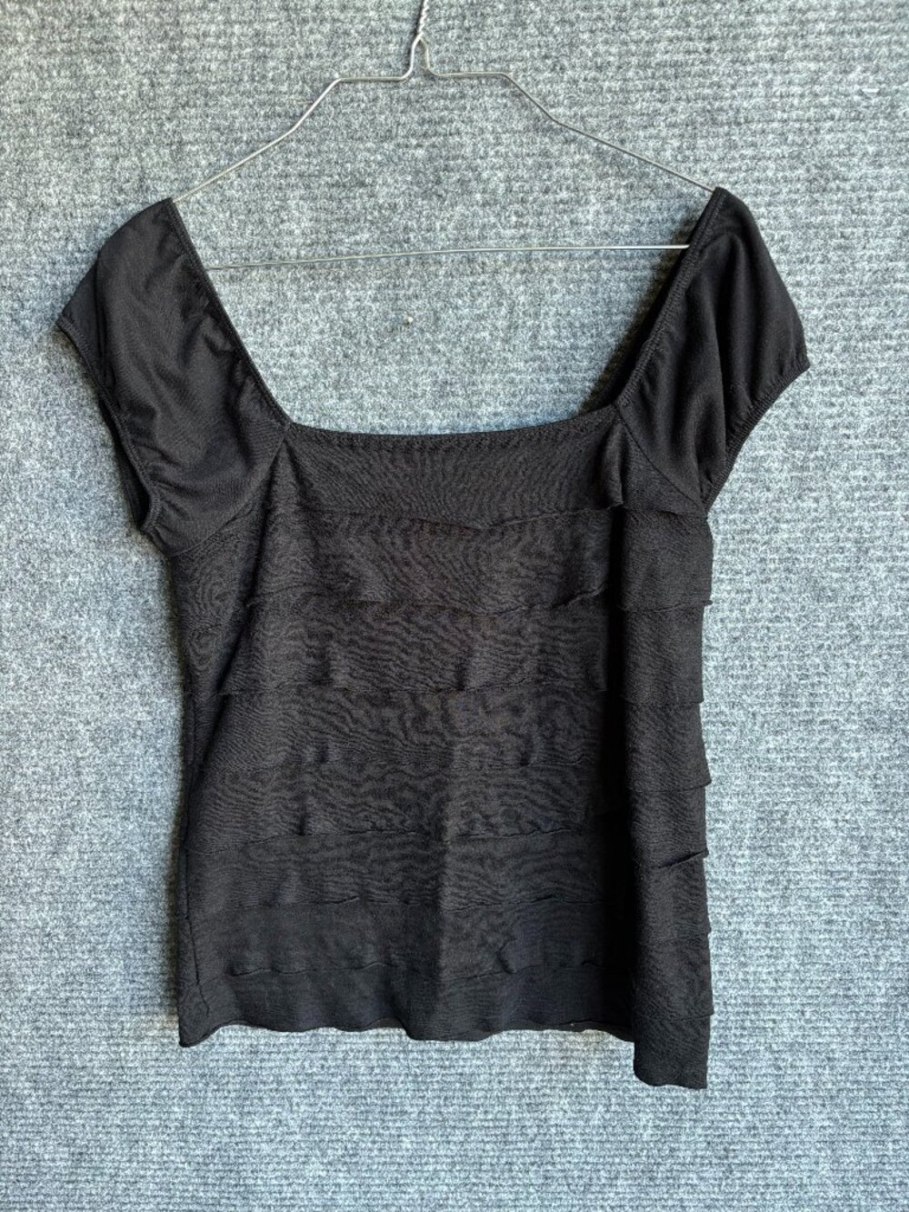 Max Studio Black Tiered Ruffle Top Womens M Square Neck